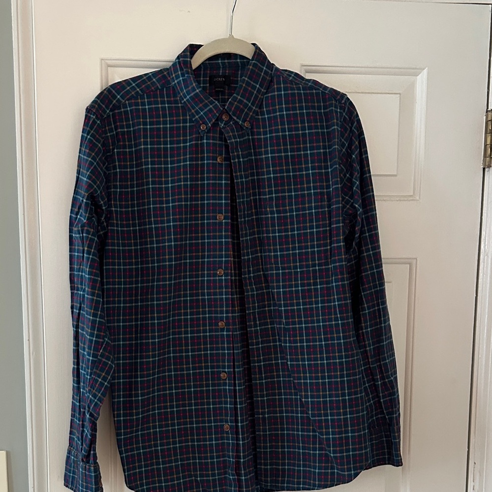 J. Crew Navy and Green Checkered Shirt